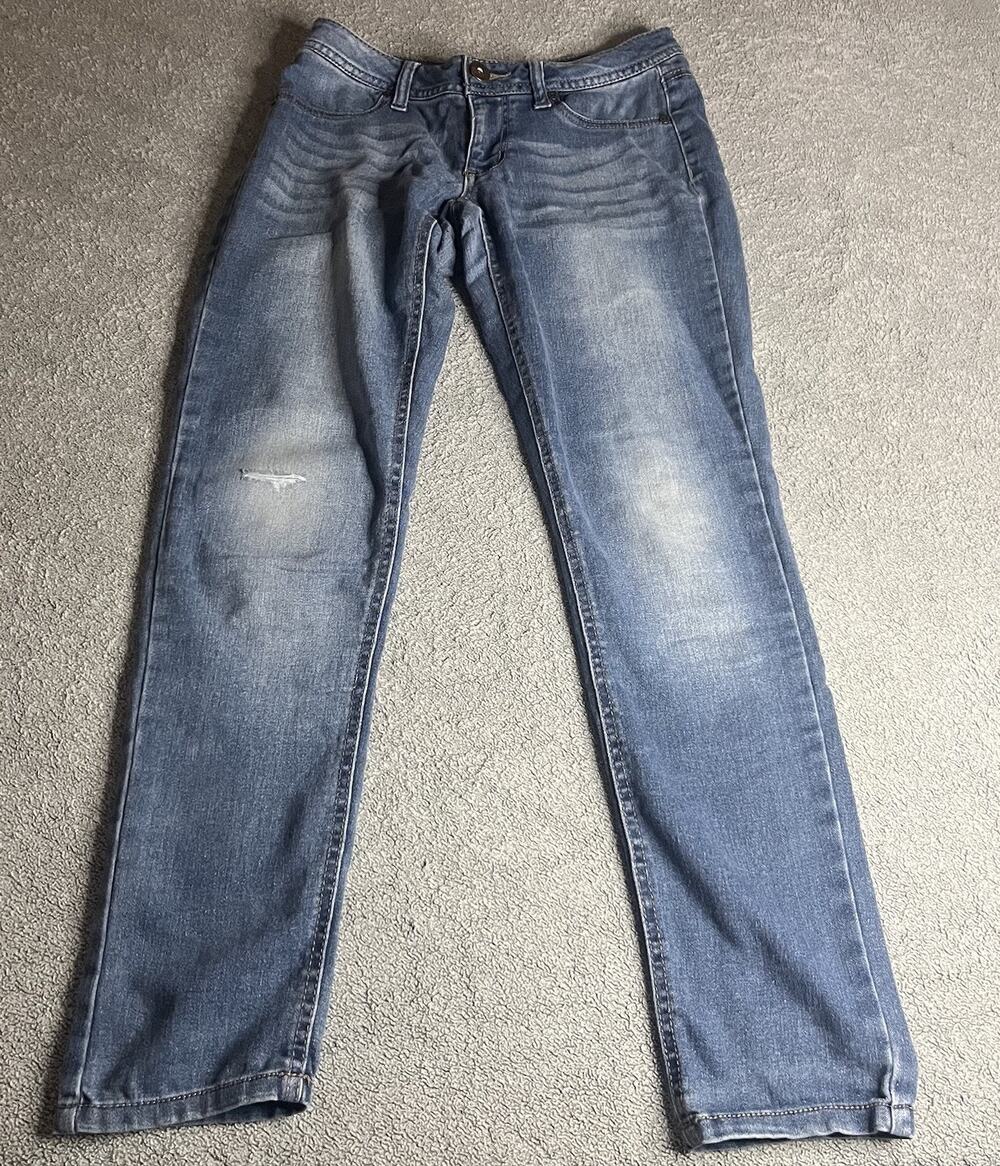 Vintage Y2K Mudd Low Rise Skinny Jeans Size 5 Medium Wash Distressed B406